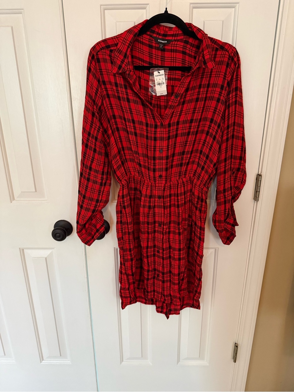 Express Red and Black plaid flannel dress NWT - M